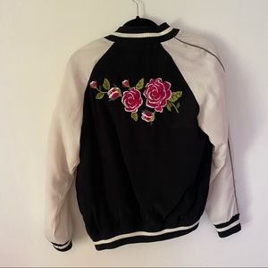 F21 Floral Embroidery Varsity Jacket
